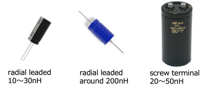 Fig. 15 Typical ESL of aluminum capacitor by type Fig. 15 Typical ESL of aluminum capacitor by type