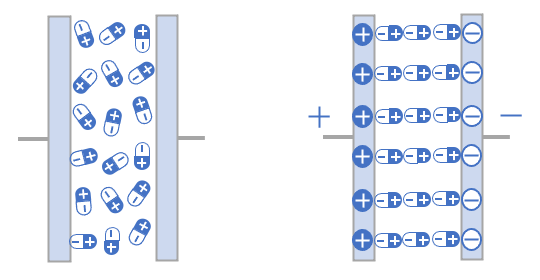 Fig. 7 Schematic drawings of dipole conformation Left: no bias, Right: with bias