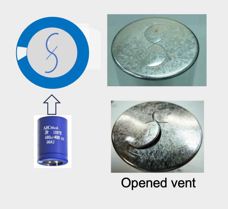 Figure 3 “S” shape pressure relief vent of AIC tech’s snap-in Al-Ecap Figure 3 “S” shape pressure relief vent of AIC tech’s snap-in Al-Ecap